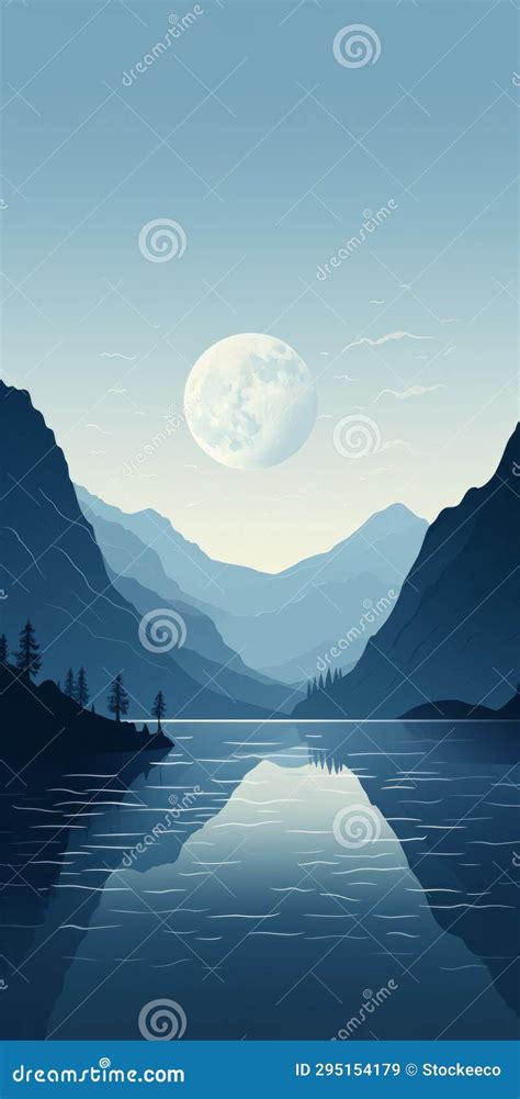 Minimalistic Landscape Illustration Tranquil Fjord Surrounded By