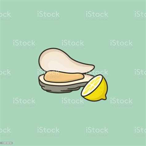 Fresh Opened Oyster And Half Lemon Vector Illustration Stock Illustration Download Image Now