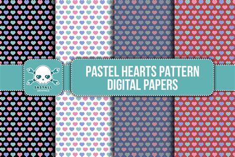 Pastel Hearts Pattern Digital Papers Gráfico por Sasyall Graphics