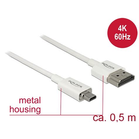 Cablu Hdmi La Micro Hdmi D T T 3d 4k 05m Slim Premium Alb Delock