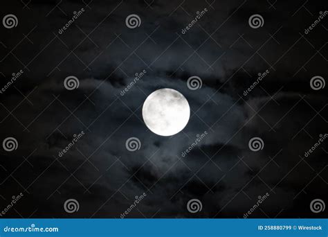 Glowing White Full Moon In A Dark Night Sky Stock Image Image Of Moon