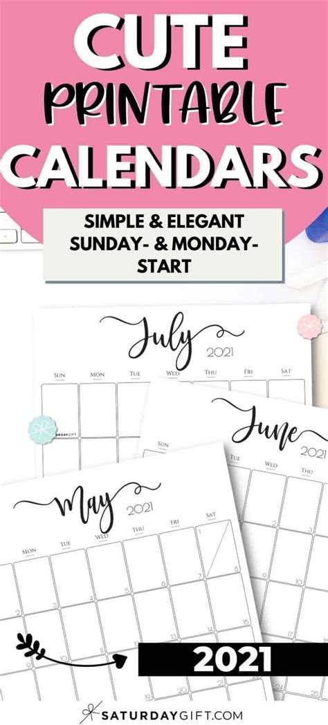 Elegant Aesthetic Printable Vertical Calendar By Saturday Gift