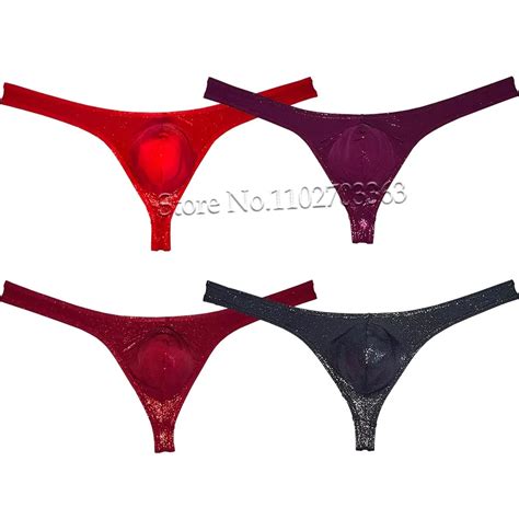 DHgate Men Shiny Ice Silk Thong Micro Pouch Enhancing Bikini
