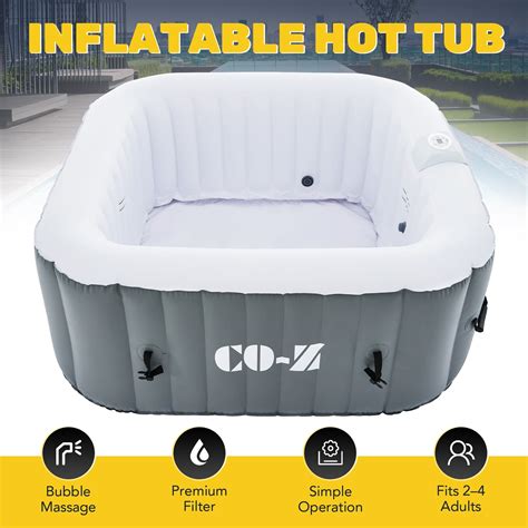 CO Z 5 Square Inflatable Hot Tub Portable 2 4 Person Pool For Patio Backyard Gray Walmart