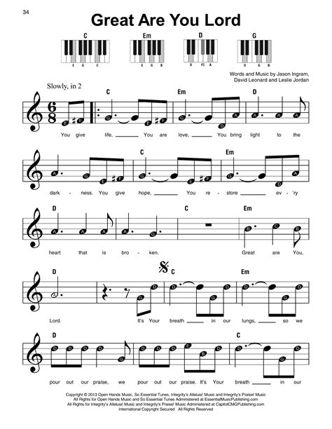 Great Are You Lord By All Sons Daughters Sheet Music For Super Easy