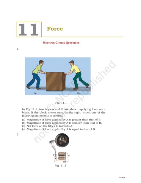 NCERT Exemplar Class 8 Science Chapter 11 Force And Pressure