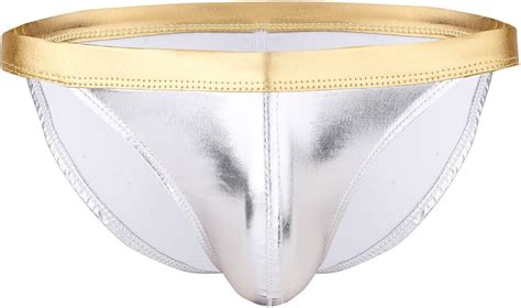 Freebily Mens Wetlook Leather Underwear Low Rise Bulge Pouch Bikini