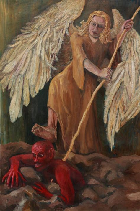 Archangel Michael and Lucifer Painting by Robertas Kasperovicius | Saatchi Art