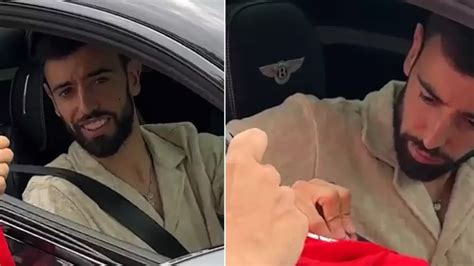 Bruno Fernandes Stops For A Fan To Sign A Man United After Captain