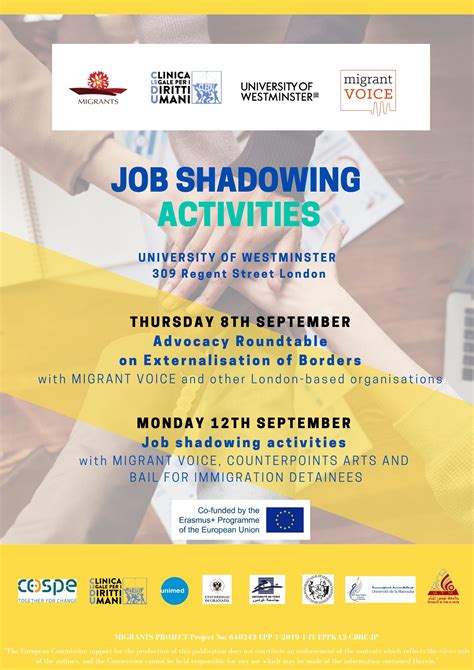 Job Shadowing activities will take place in London involving many