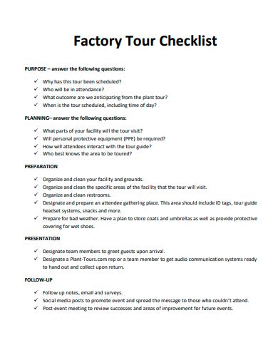 FREE 30 Tour Checklist Samples In PDF MS Word