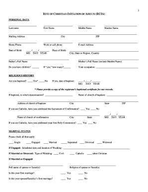 Fillable Online Stmarydekalb RCIA Candidate Information Form Fax Email