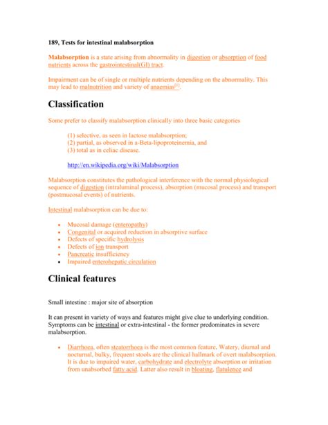 189, Tests for intestinal malabsorption