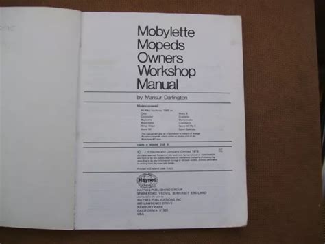 MOBYLETTE MOPEDS 49CC 1965 76 Haynes Workshop Manual Used Good