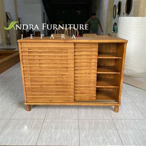 Jual Rak Sepatu Kayu Jati Minimalis Pintu Sleeding Andra Furniture