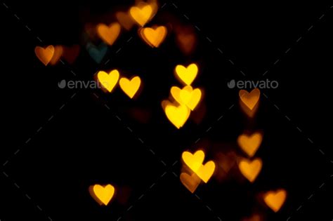 Valentine Grunge Heart Shaped Lights Background Yellow Gold And Blue Heart On Black Background