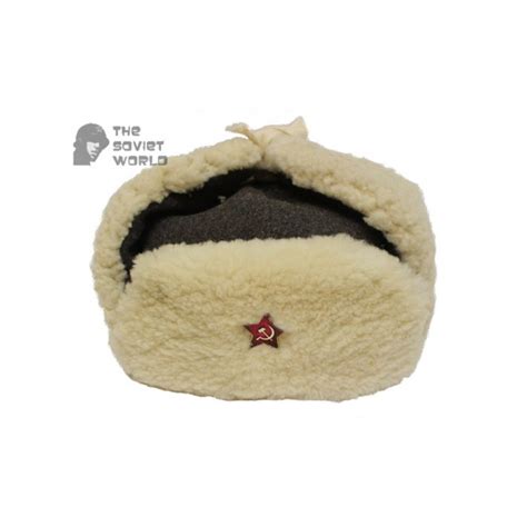 Soviet Russian White Fur and grey cloth Ushanka military Officer RKKA ...