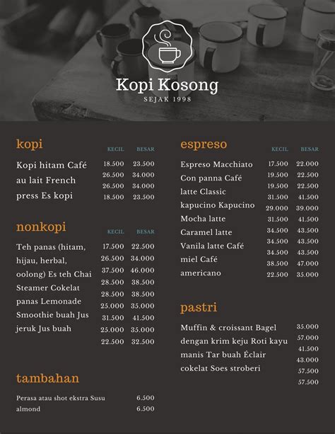 Contoh Menu Cafe Koleksi Gambar