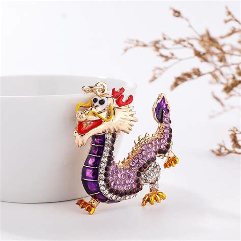 Angfeng Dragon Keychain With Rhinestones Inlay Lucky Chinese Dragon