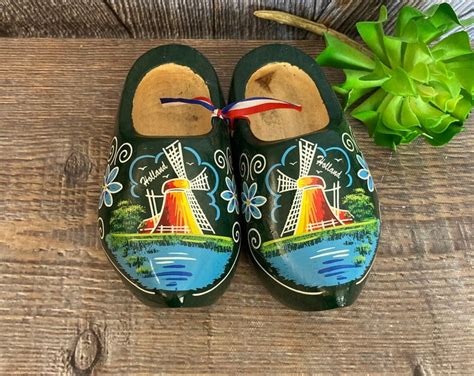 Vintage Wooden Shoes Dutch Wooden Clogs Dutch Pattern Tulip Time