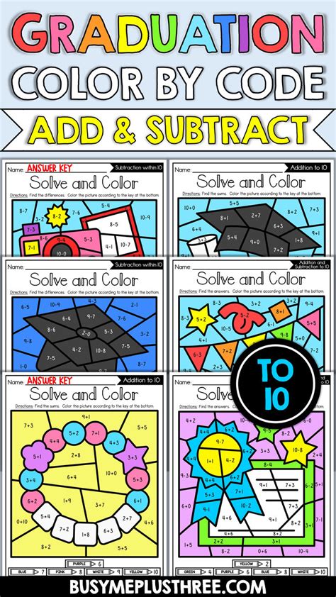 Graduation Color By Number Addition Subtraction To End Of Year Color