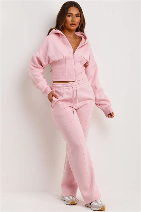 Corset Hoodie And Joggers Tracksuit Co Ord Set Pink Loungewear