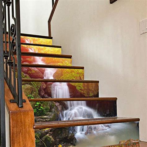 3D Waterfall Stair Stickers Home Decor 7 1 X 39 4 Inch 6pcs Stair