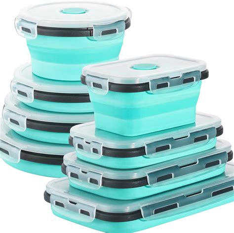 8 Pack Collapsible Food Storage Containers With Lids Flat Stacks