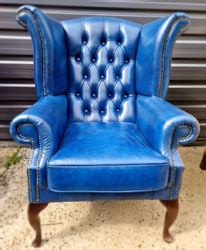 Casa Padrino fauteuil à oreilles Chesterfield de luxe bleu marron