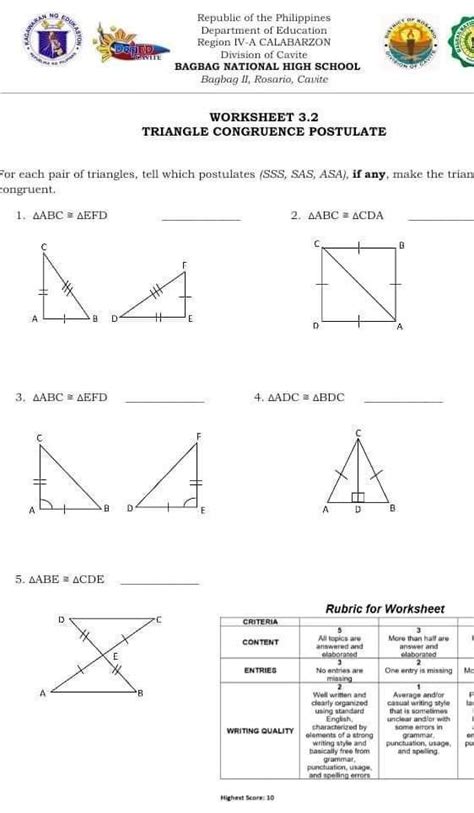 For Each Pair Of Triangle Tell Which Postulates SSS SAS ASA If Any