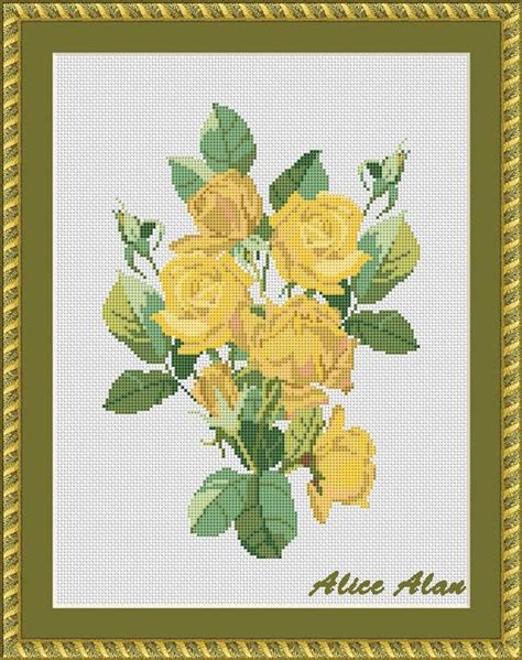 Cross Stitch Pattern Flowers Yellow Roses Bouquet Floral Flower Rose