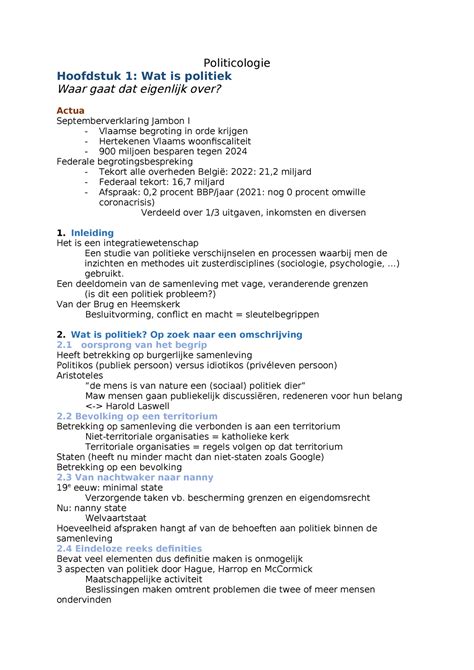 Samenvatting Van Politicologie Hoofdstuk Politicologie Hoofdstuk