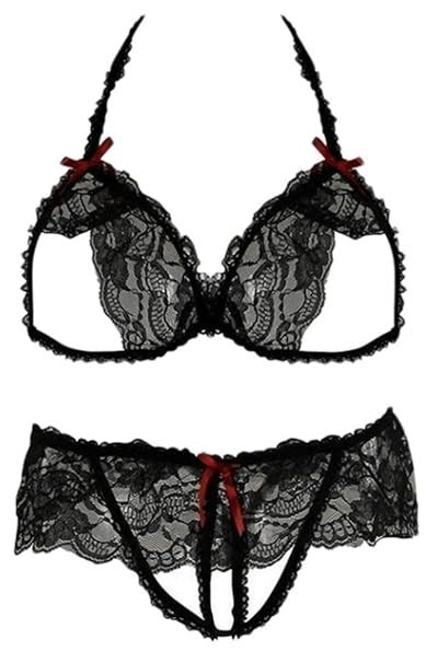 René Rofé Completino Intimo Sexy In Pizzo Incl Reggiseno Con Coppe Aperte E Slip Con Apertura