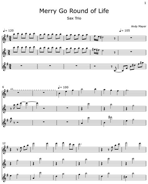 Merry Go Round Of Life Sheet Music For Alto Saxophone Tenor