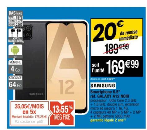 Promo Smartphone R F Galaxy A Noir Samsung Chez Cora