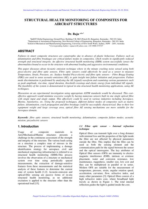 (PDF) STRUCTURAL HEALTH MONITORING OF COMPOSITES FOR AIRCRAFT STRUCTURES