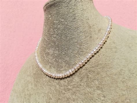 Collana Girocollo Di Perle Di Fiume Lisce Bianche 41 Cm