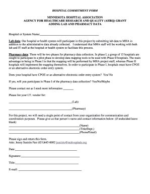 Fillable Online Hcup Us Ahrq HOSPITAL COMMITMENT FORM Hcup Us Ahrq