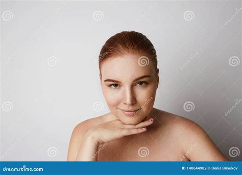 Profile Portrait Of Beauty Female Redhead Model With Happy Smiling And Light Nude Make Up