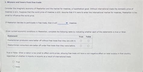 Solved 2 Winners And Losers From Free Trade Consider The Chegg