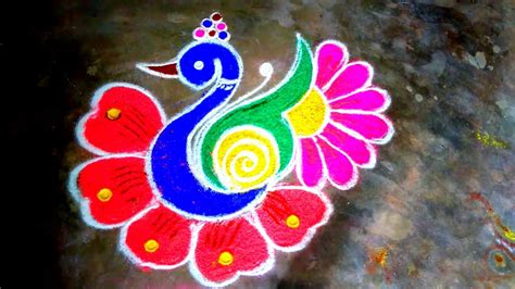 Peacock Muggulu Designs With Flowers Easy Chukkala Muggulu Sankranthi