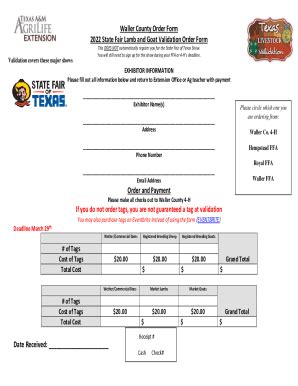 Fillable Online Waller County Order Form State Fair Lamb And Goat