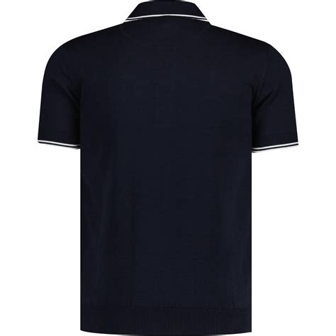 Trojan Retro Mod Self Stripe Fine Gauge Polo Navy