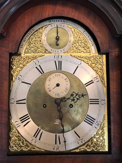 Th Century English Tall Case Grandfather Clock Brass Face Mahogany