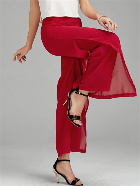 18 OFF Chiffon Flowy Slit Wide Leg Palazzo Pants Rosegal