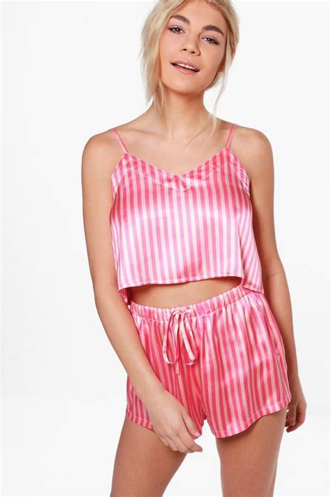 Zoe Candy Stripe Crop And Short Set Boohoo In 2020 Fashion Night