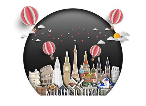 Fond De Papier Europe Landmark Global Travel And Journey Vecteur Premium