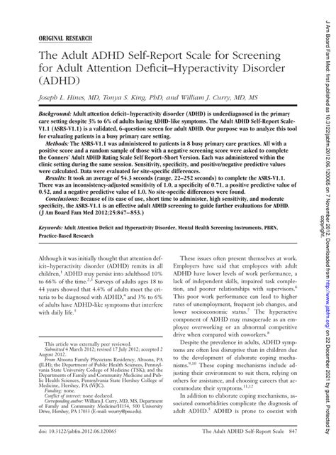 Adult Adhd Self Report Scale Symptom Checklist 56 Off