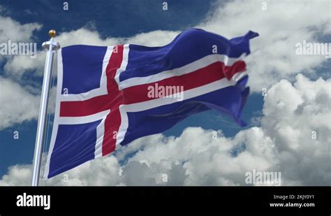 4k Looping Flag Of Iceland Waving In Wind Timelapse Rolling Clouds