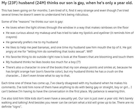 Mum Says Husband Is Convinced Year Old Son Is Showing Signs Of Being Gay Because He Likes